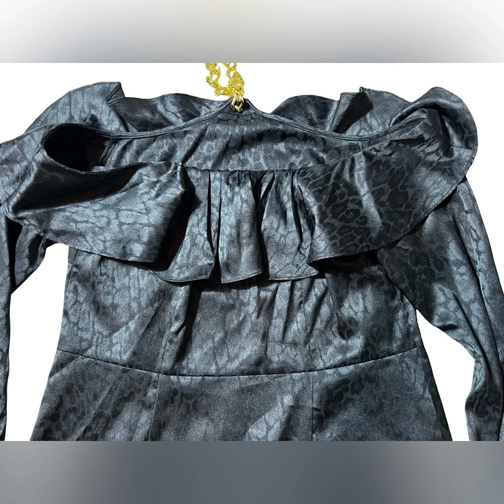 Michael Kors Black Chain Strap Mini Dress women’s XS NWT Jacquard Long Sleeve - Picture 9 of 16